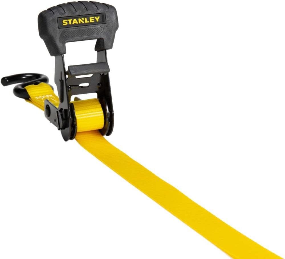 STANLEY S1007 Black/Yellow 1.5" x 16' Ratchet Tie Down Straps - 1,100 lb Safe Working Load / 3,300 lb Break Strength, 2 Pack