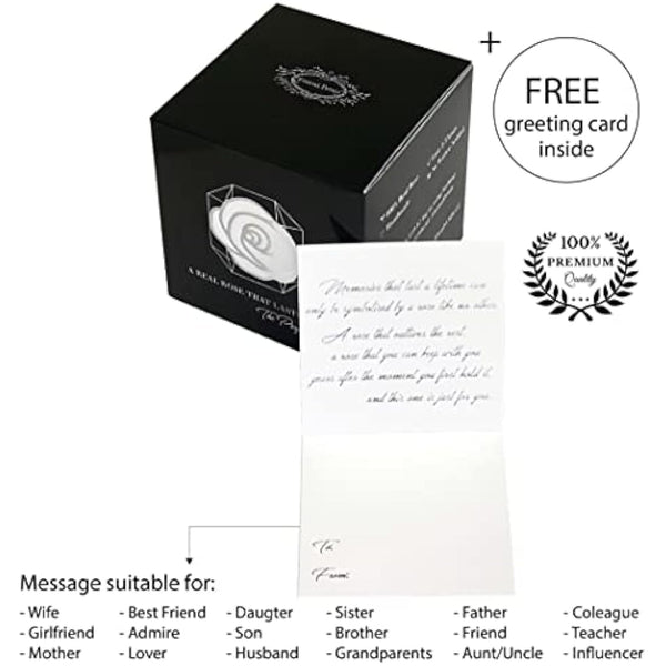 Eternal Petals A 100% Real Rose That Lasts Years, Handmade in UK – White Gold Solo (Black)
