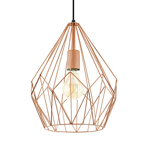 Eglo Carlton Vintage Pendant Lamp, Copper-Coloured Steel Retro Hanging Light, E27 Socket