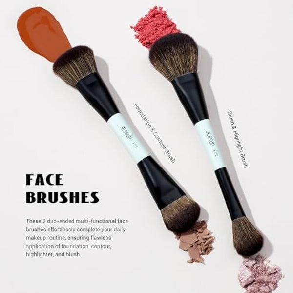 Jessup Makeup Brush Set 6pcs Double Sided Makeup Brushes Foundation Contour Blush Highlight Blending Eyebrow Brush Eyeshadow Brush, Vegan Make up Brushes Bright Cyan T501