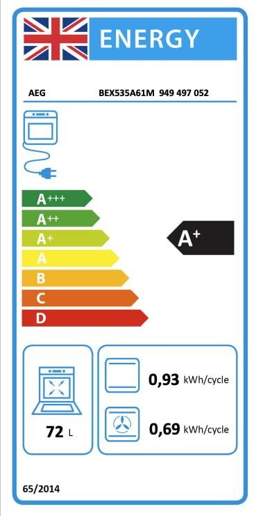 AEG 3000 Series Surroundcook Integrated Oven BEX335011B, 72L Multilevel Cooking, Turbo Grill, Defrost, Led Display, XL Baking Tray, Aqua Clean, Built-in Oven 590x560x550mm, Class A+++ Black