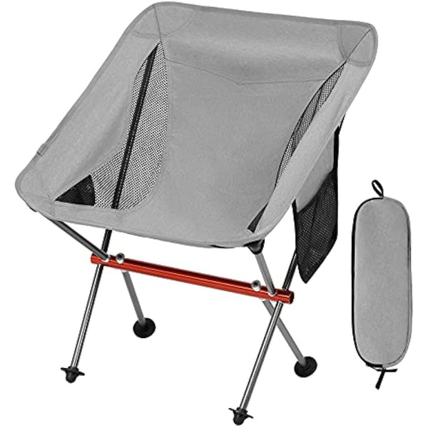 SHALLWE Ultralight Portable Camping Chair,Aviation Aluminum Frame Compact Folding Chairs,300lbs Capacity with Wide Feet and Storage Bag,Suitable for Camping,BBQ,Hiking,Beach,Lawn(Gray)