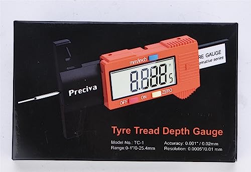 Tyre Tread Depth Gauge, Preciva Silver 0-25.4mm/Inch Digital Tire Checker UK, Tyres Depths Measuring Tool with Large LCD Screen for Cars, Trucks, Vans