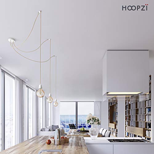 Hoopzi - Hang 3 - Pendant Light Fitting - 8.2 FT - Many Colours - E27 Socket - Fabric Electrical Cable - for Living Room, Bedroom, Kitchen - Cord and