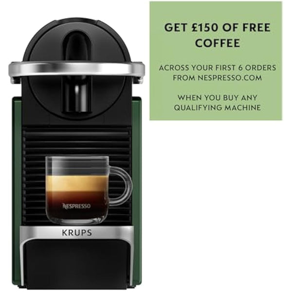 Nespresso Pixie Coffee Pod Machine by Krups, Compact Espresso Maker for Original Pods, 19-Bar High Pressure, Fast Heat-Up, Energy Saving, Auto Shut-Off, Recyclable Pods in Dark Green XN3063G0