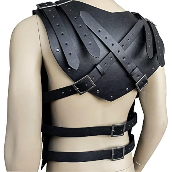 HiiFeuer Viking Faux Leather Embossed Langskip Chest Armor, Retro Medieval Knight Leather Armor for LARP/Cosplay (Black B)