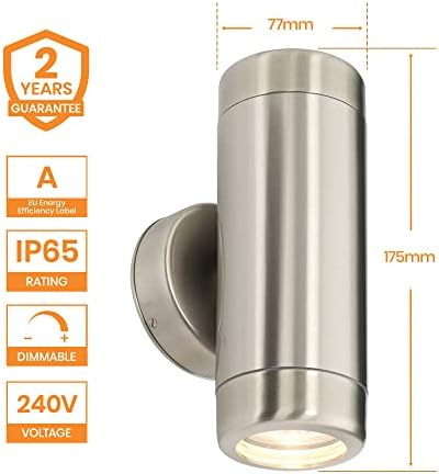 National Lighting Marine Grade Spot Lights - Outdoor Up Down Lights - Stainless Steel IP65 Rated Waterproof Wall Light Spotlights for Coastal Areas - Max 35W Halogen or GU10 LED (Not Included)