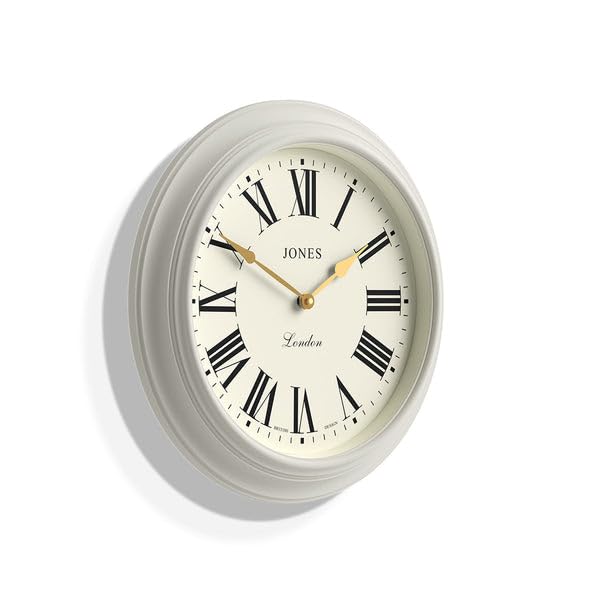 Jones Clocks Supper Club wall clock | Large classic round clock | 40cm | Very pale grey | Roman numerals |Traditional design ideal for kitchen or