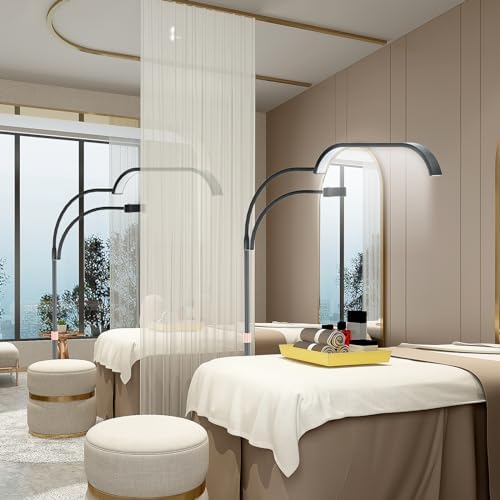 Lmaqfum Lash Light for Eyelash Extensions, 2 in 1 Half Moon Lamp with Phone Holder & 50cm Swing Arm, 7 Colours & Stepless Dimming, Esthetician Light with Wheel Stand for Eyelash Extension