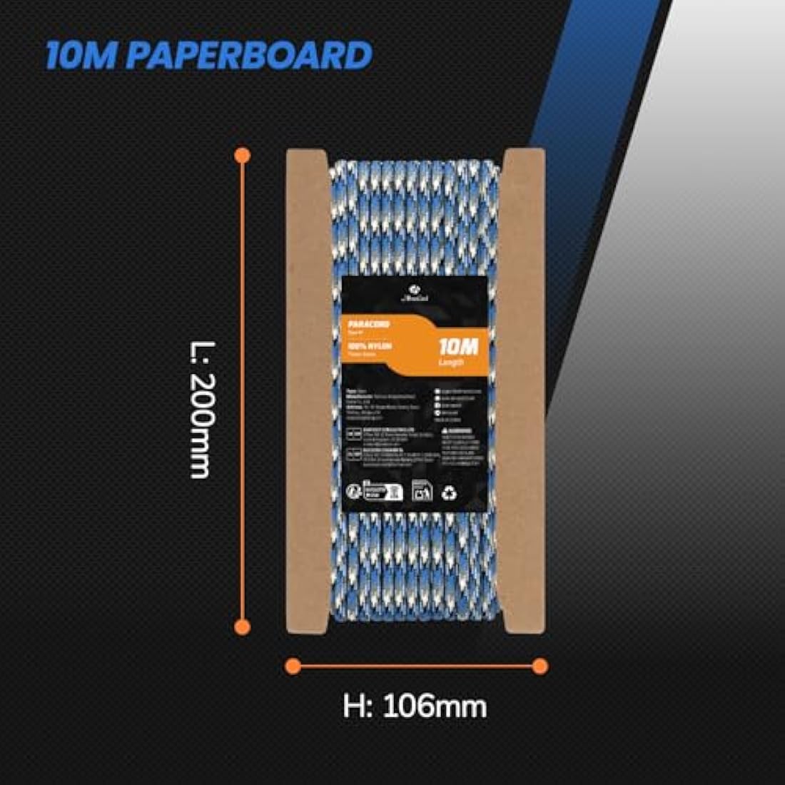 Abma Cord Paracord 550 4mm 10m 100% Nylon Rope Type III 7 Strands Parachute Cord for DIY, Camping, Survival, Outdoor - Max. 250kg - Blue Snake