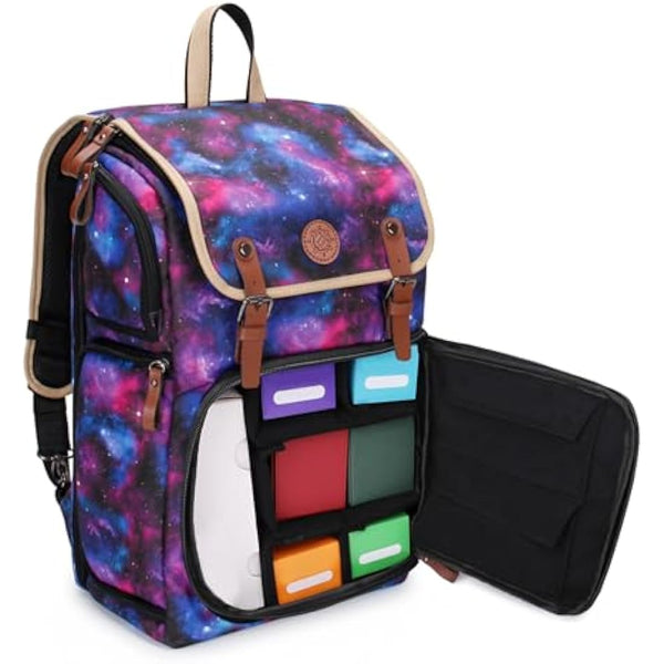 ENHANCE Full-Size Trading Card Storage Box Backpack for Playing Card Case - Card Binder Space, TCG Deck Box Storage, Playmat Holder - Compatible with Magic the Gathering, YuGiOh, DnD (Galaxy)