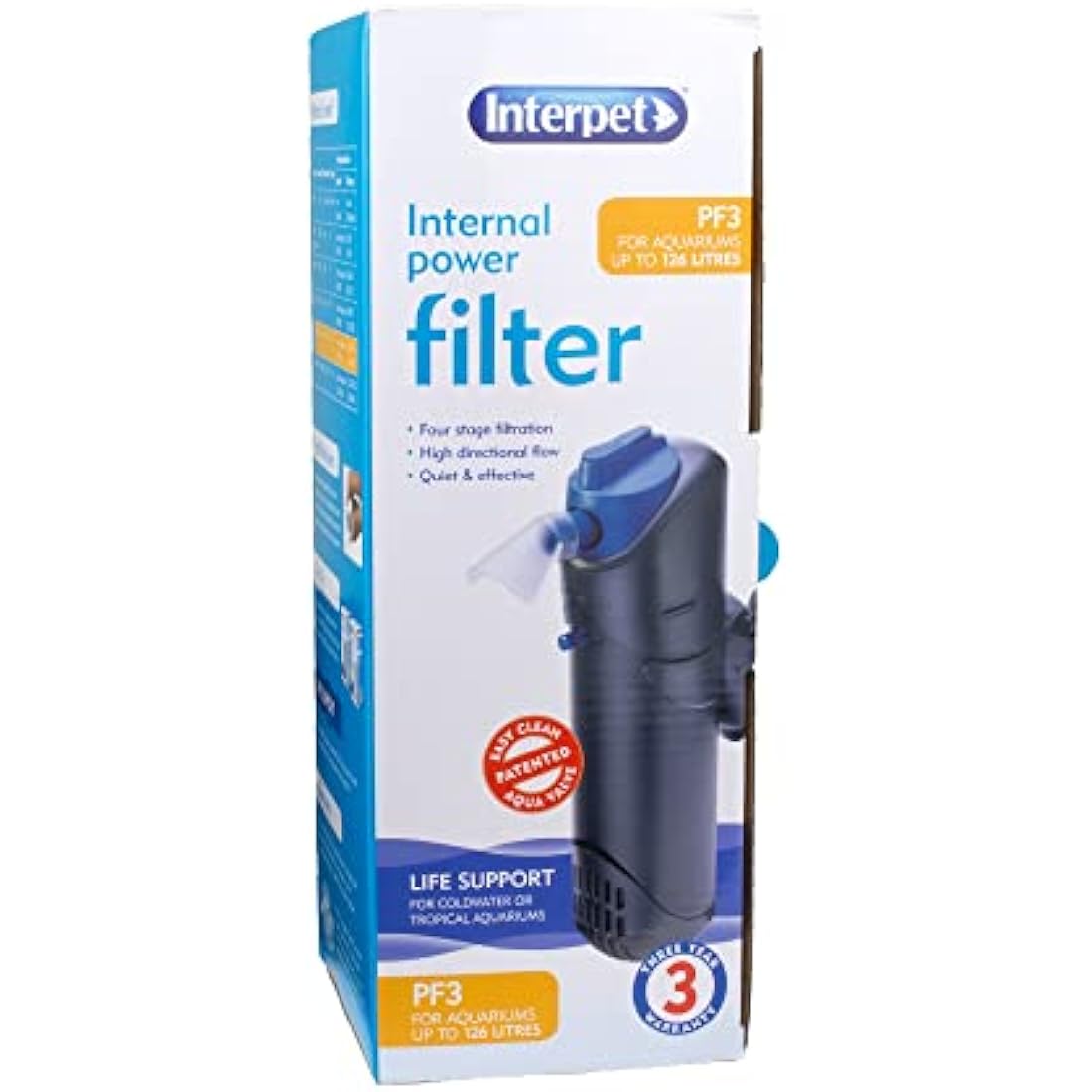 Interpet Internal Aquarium Fish Tank PF3 Power Filter, Cleans Water, for Coldwater & Tropical Aquariums Up to 126 Litre