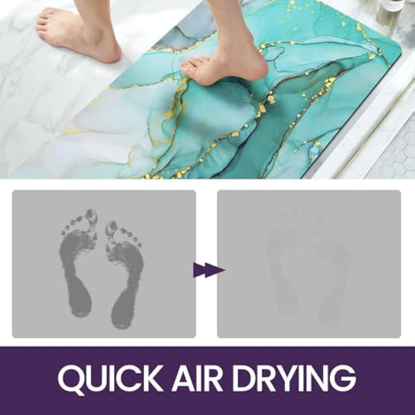 DEXI Non-Slip Bath Mat 40 x 60 cm, Super Absorbent Quick Drying Thin Bathroom Mats for Bathtub Side Floor, Easy to Clean, Turquoise Green