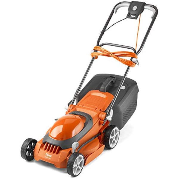 Flymo EasiStore 340R Electric Rotary Lawn Mower - 34 cm Cutting Width, 35 Litre Grass Box, Close Edge Cutting, Rear Roller, Central Height Adjust , Space Saving Storage Features