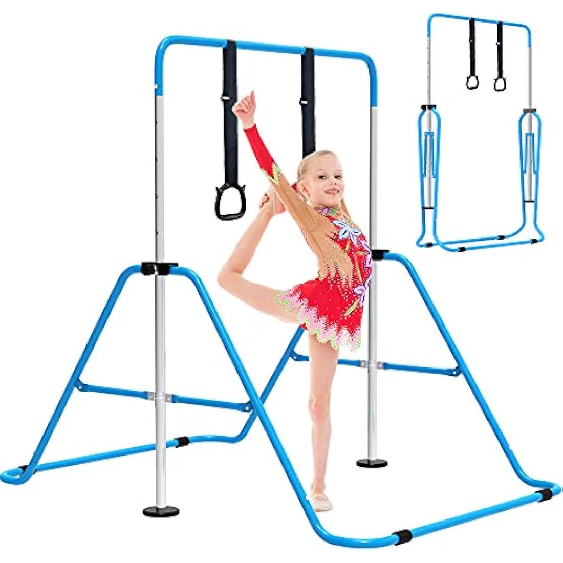 EVERYMILE Gymnastics Bars, Junior Training Kip Bar Gymnastics Equipment for Home,Adjustable Height Folding Horizontal Bar with Gymnastic Rings for Kid