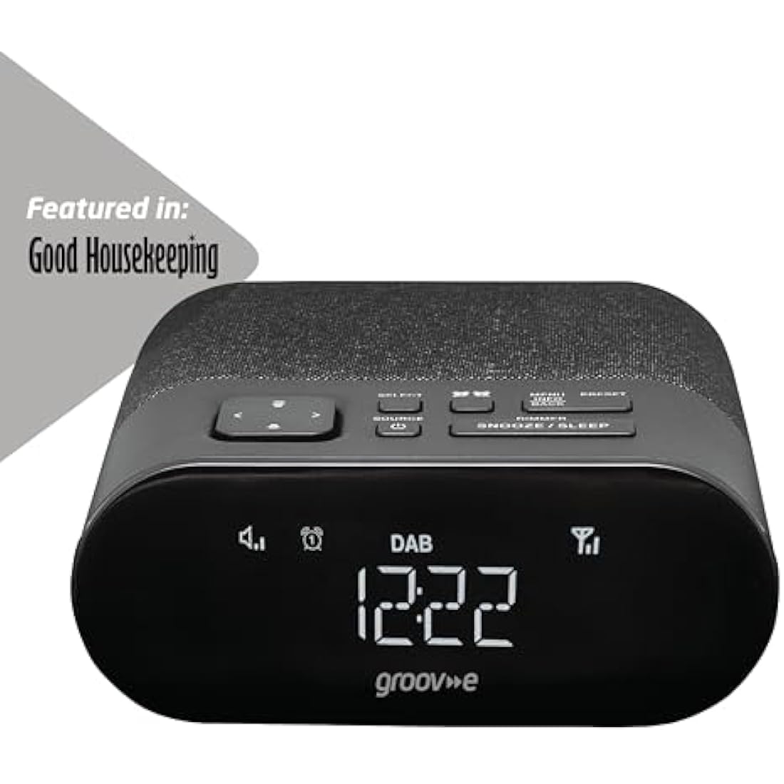 Groov-e Roma DAB & FM Clock Radio - Alarm Clock with USB Charging Port - LED Display - Mains Operated - Portable Radio - 40 Preset Stations - Black