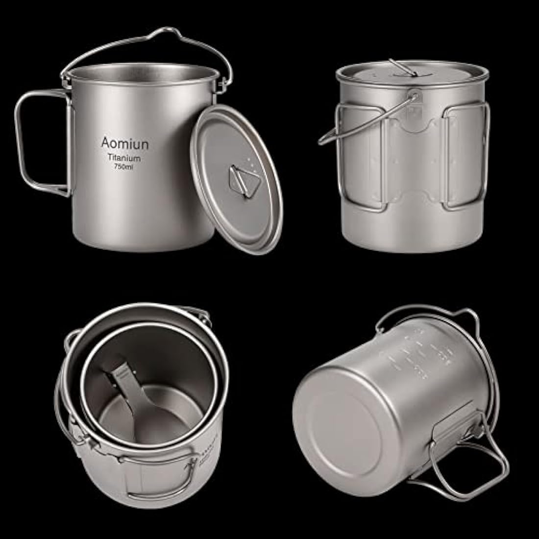HUIOP titanium pot, Ultralight 750ml Titanium Pot Portable Titanium Water Mug Cup with Lid and Foldable Handle Outdoor Camping Cooking Picnic