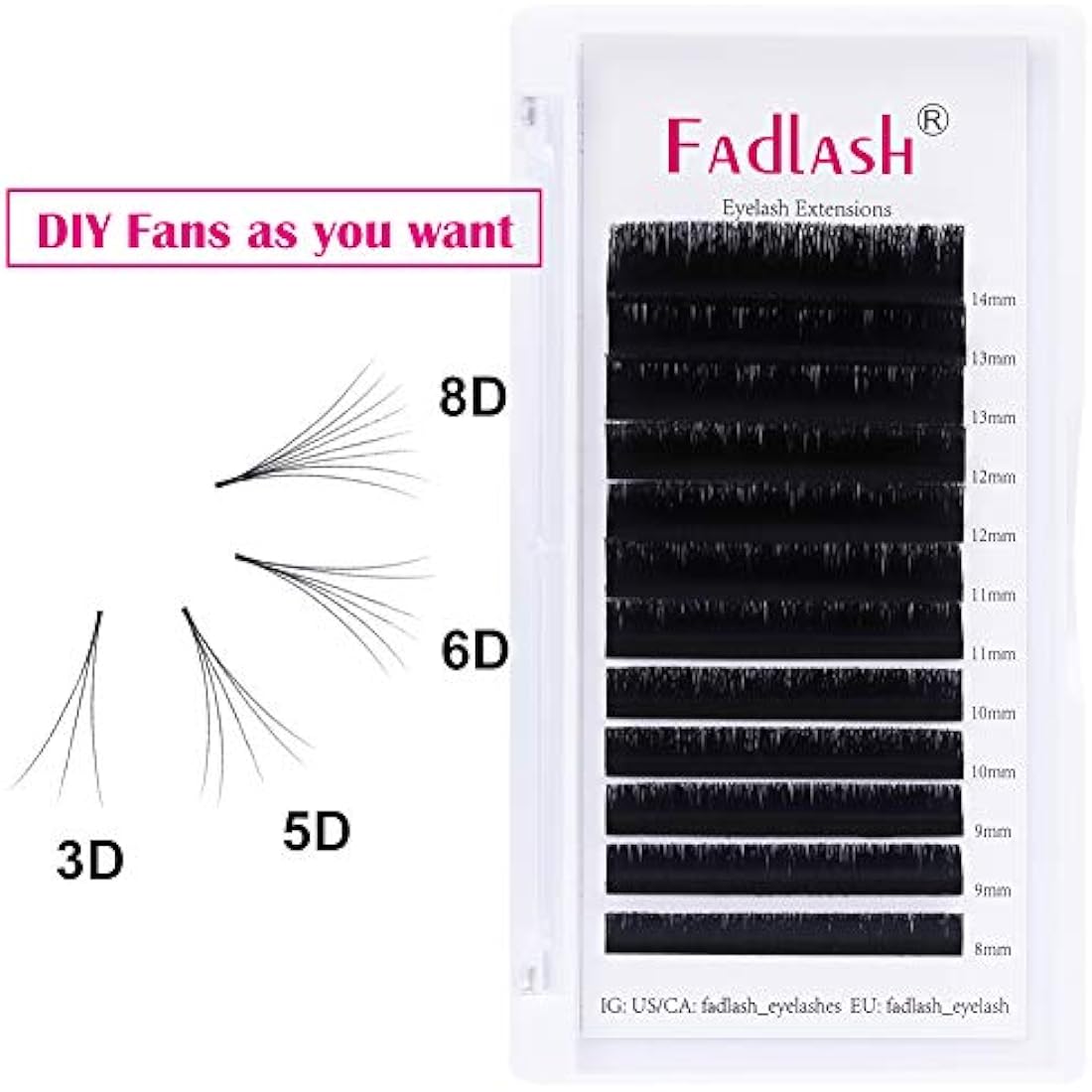 Fadlash Easy Fan Lashes D Curl 0.07 8-14mm Mixed Length Russian Lashes Natural Look Self Fanning Eye Lashes Automatic Blooming Russian Eyelashes Extensions(0.07-D-814)