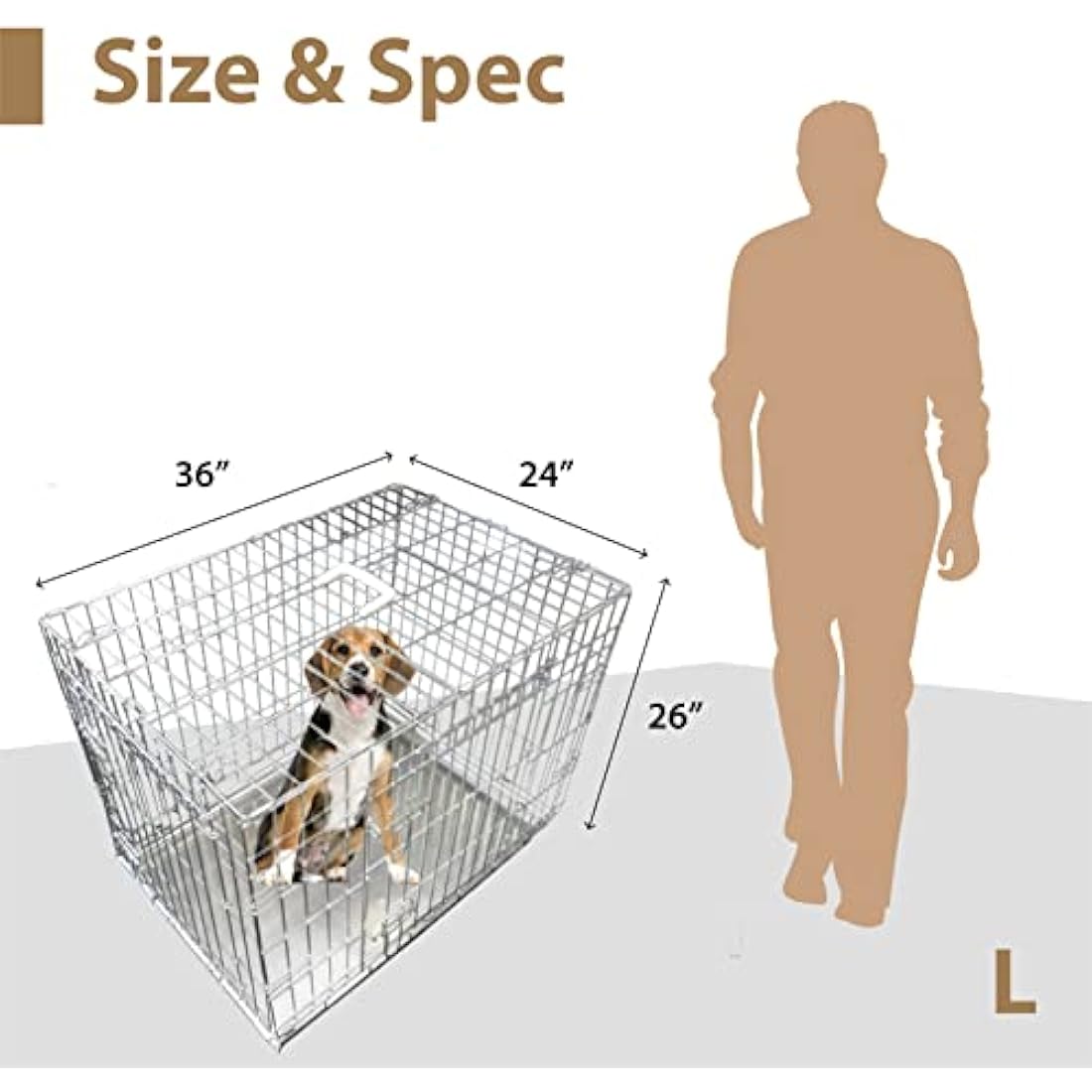 Ellie-Bo Silver Standard Large 36-inch Folding 2-Door Dog Cage/Crate with Metal Tray