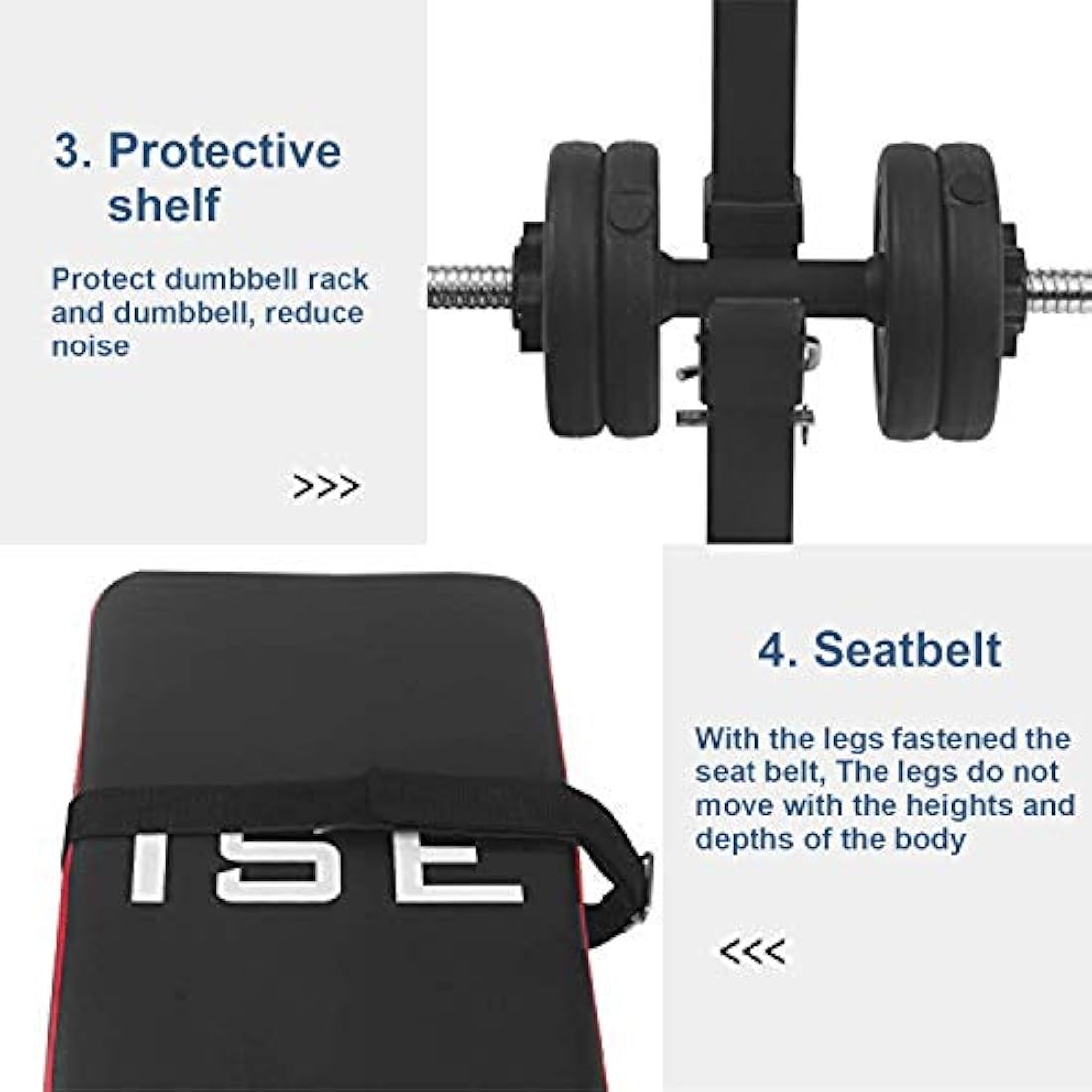 ISE Multifunction Weight Bench Fitness Weight Training Bench Set with 5 Levels Adjustable Shelf（91-110CM）and Dip Handles, Home/Gym Exercise Foldable, SY-544