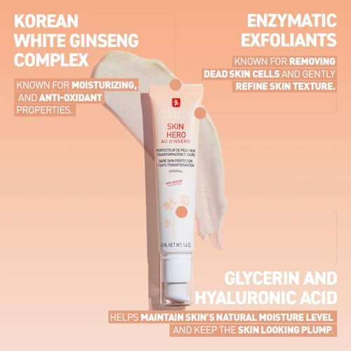 Erborian Skin Hero with White Ginseng - 7 Day Nude Skin Perfecting Untinted Face Care with Hyaluronic Acid - Korean Cosmetic Face Care