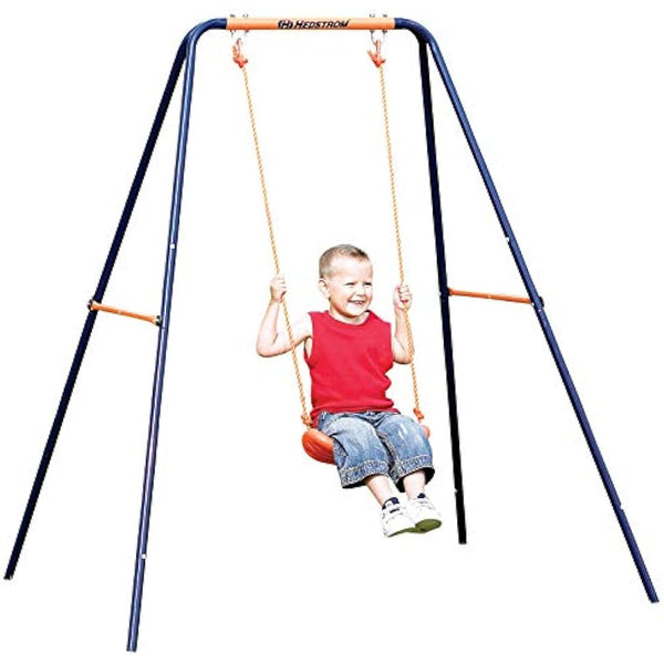 Hedstrom Single Play Swing - Robust Steel Construction, Chunky Blow-Moulded Seat, Powder-Coated Frame - Suitable for Ages 3-10 - Outdoor Garden Toy for Boys and Girls - Ground Pegs Included