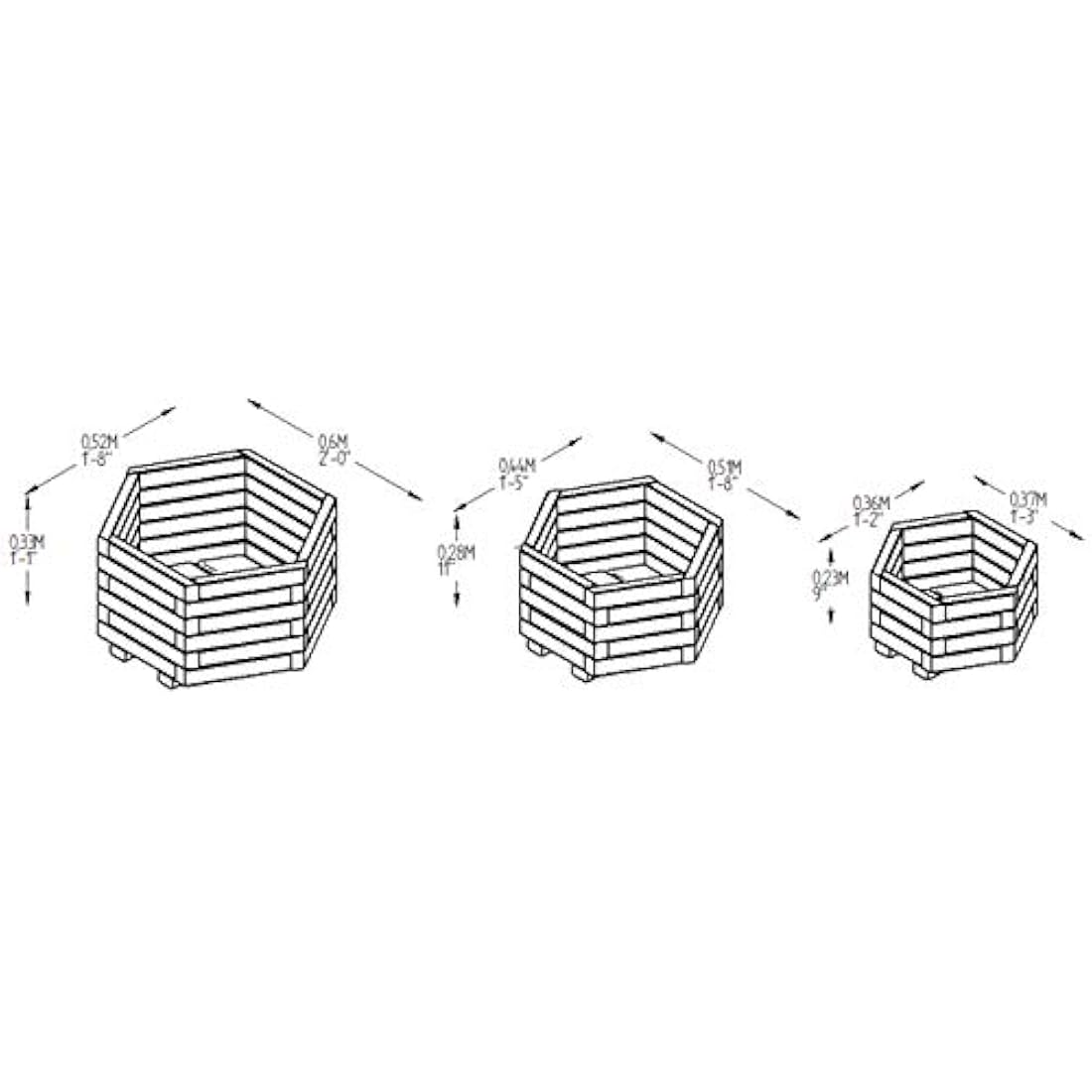 FOREST Garden 3 Sizes Pressure Treated Wooden York Hexagonal Planter (Set of 3)