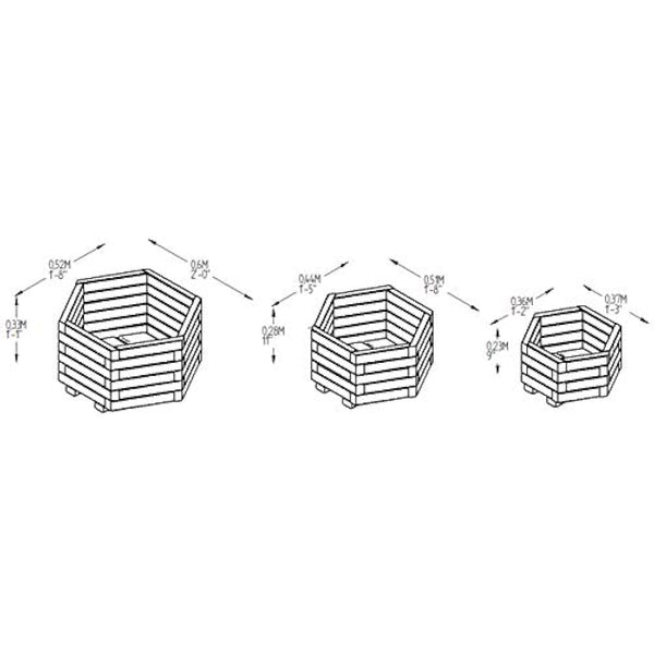 FOREST Garden 3 Sizes Pressure Treated Wooden York Hexagonal Planter (Set of 3)