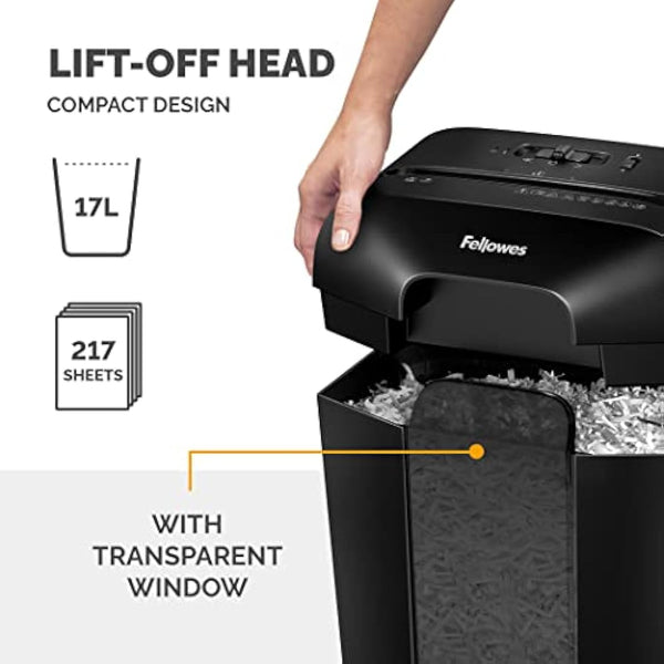 Fellowes Paper Shredder for Home Office Use - 9 Sheet Cross Cut Shredders Home Use - Shredder with 17L Bin & Safety Lock - Powershred LX50 - Shreds 31 Sheets in One Minute - High Security P4 - Black