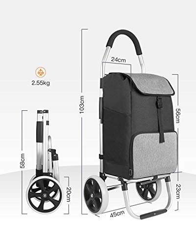 Inateck Shopping Trolley Lightweight Folding Shopping Cart Aluminum Alloy Frame on Big Noiseless Wheels, Detachable Waterproof Bag with Thermal Insulation Compartment, Max Capacity 45kg/41L Black