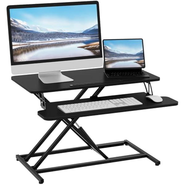 ERGOMAKER Standing Desk Converter, 32"/80cm Wide Height Adjustable Quick Sit to Stand Up Desk Riser for Dual Monitor, Black