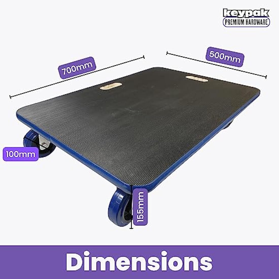 Move-It Transport Roller Dolly, 450kg Load Capacity, Heavy-Duty Trolley for Moving Furniture Appliance Equipment, Anti Slip Base, Industrial Commercial Use, Black (70x50cm)