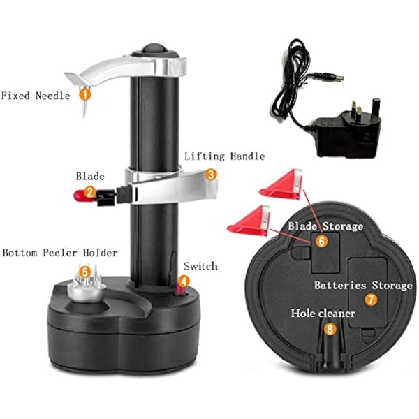 AIHANCH Automatic Potato Peeler Electric Peeler for Potatoes and Fruit [1 Adapter 2 Extra Blades] - Electric Apple Peeler Fruit Peeler Stainless Steel Kitchen Peeling Tool with Apple Corer
