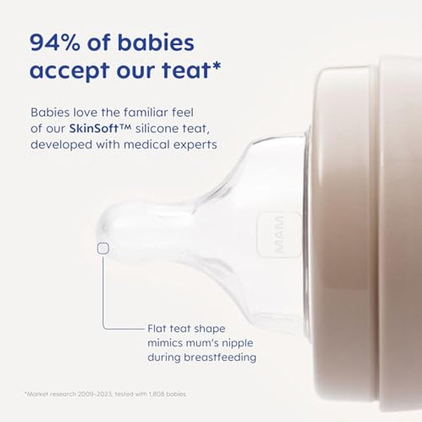 MAM Easy Start Anti-Colic Baby Bottles | 3 Pack (3 x 260) | Self-Sterilising Baby Milk Bottle | Medium Flow MAM Teats Size 2 | Newborn Essentials | Blue (Various Designs)