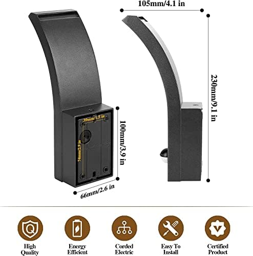 HLFVLITE Outdoor Wall Light with Motion Sensor - PIR LED Exterior Light, IP54 Waterproof, Aluminum Outside Wall lamp for Patio, Terrace, Hallway, Garage, and Porch - 3000K, 1000LM, Black