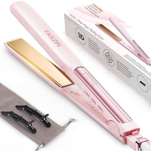 Faszin Hair Straighteners, Ionic Titanium Plate for Smooth Shiny Results, 20S Fast Heat Up Flat Iron, Clear LCD Display (Pink)