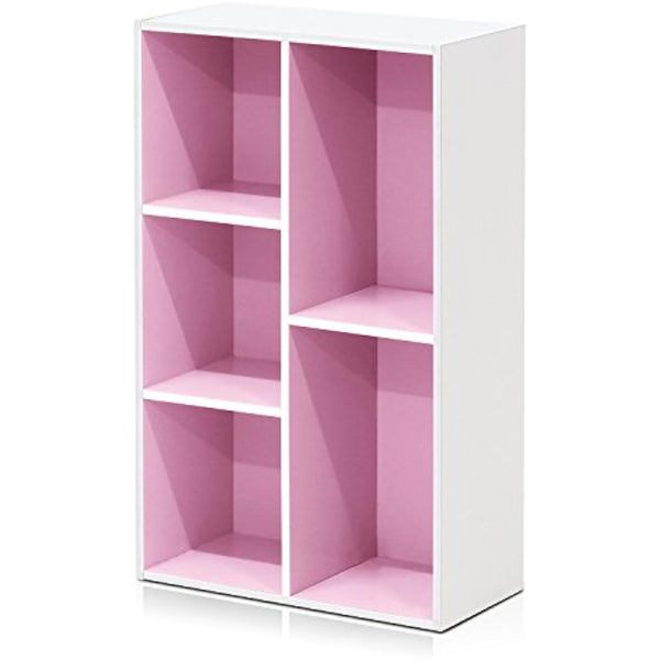 Furinno Luder 5-Cube Reversible Open Shelf, White/Pink