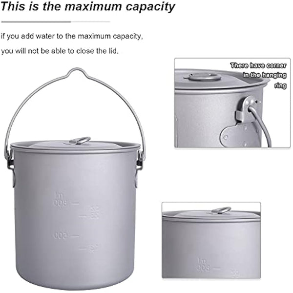 iBasingo 1250ml Titanium Mug Camping Cup Tea Coffee Water Pot with Lid Ultralight Outdoor Travel Tableware with Foldable Handle Picnic Backpacking Trekking Portable Drinkware Survival Gear Ti3042D