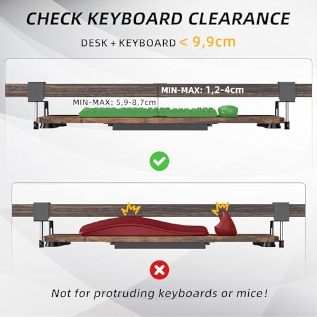 ETHU Under Desk Keyboard Tray, 68x30cm Ergonomic Pull-out Tray with C-Clamp Large Size Keyboard Tray Mount Easy to Install, Computer Keyboard Stand for Home and Office（Walnut）