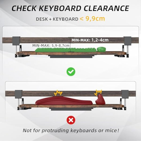 ETHU Under Desk Keyboard Tray, 68x30cm Ergonomic Pull-out Tray with C-Clamp Large Size Keyboard Tray Mount Easy to Install, Computer Keyboard Stand for Home and Office（Walnut）