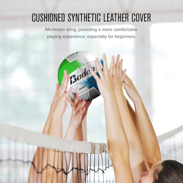 Baden Match Point Cushioned Synthetic LeatherOutdoor Recreation Backyard Volleyball + College Camp Ball All Ages Official Size 5