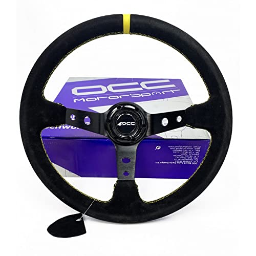 OCC MOTORSPORT OFFSET STEERING WHEEL CLASSIC MODEL PERFORATED LEATHER WITH BLACK ARMS - 90 MM FULL DISH WHEEL - 350MM (14 INCH)