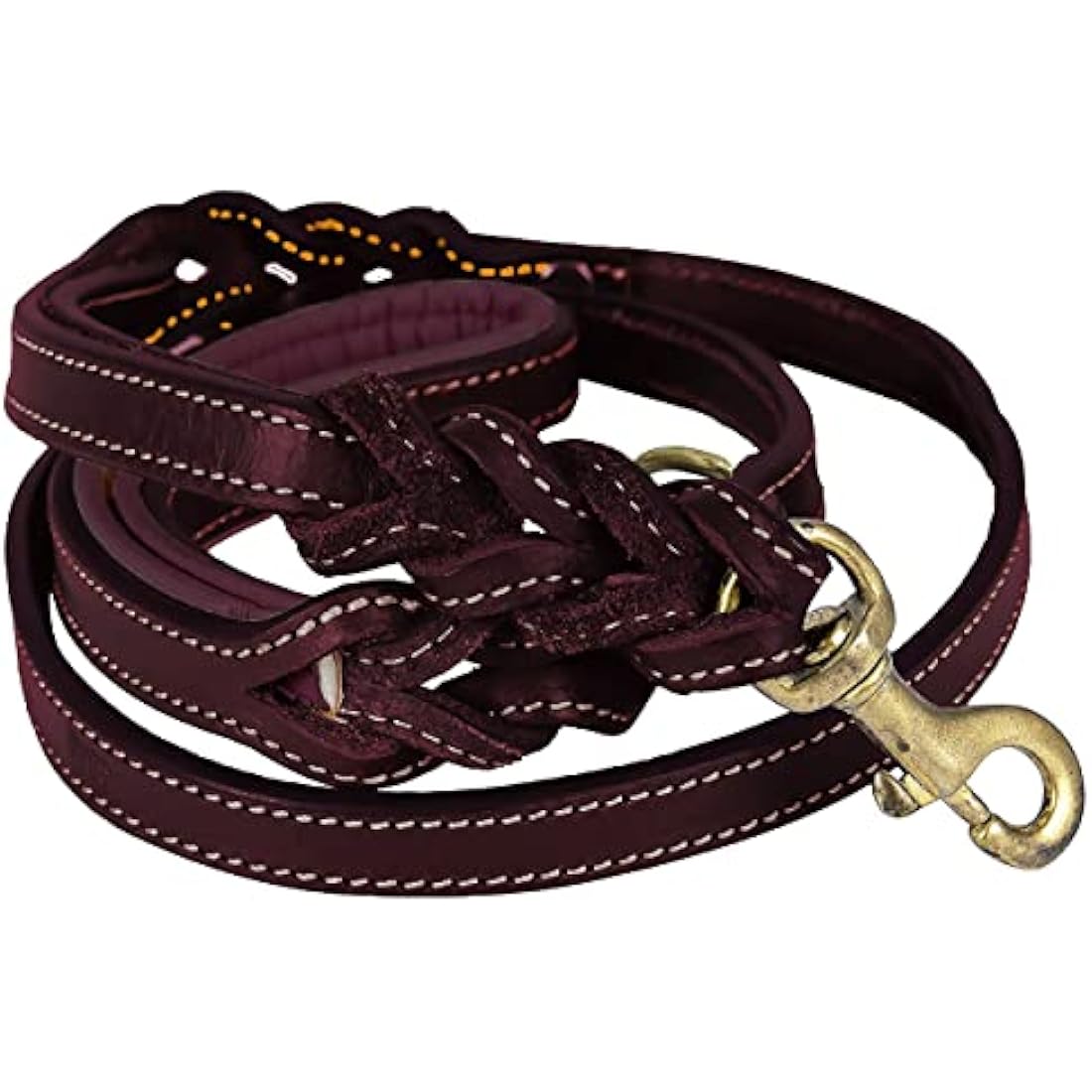 DowgClub | 6' Genuine Leather Dog Leash | Heavy Duty, Handmade, Braided, Strong | for Medium, Large, X-L Dog | Dual Handle Design, Padded & Traffic, DRing | Black, Brown, Cherry, Tan (6 feet, Cherry)