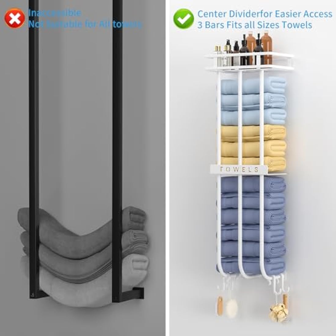 AIRUJIA Wall Mounted Towel Rack with Storage Shelf, Bathroom Towel Holder with 4 Hooks, White