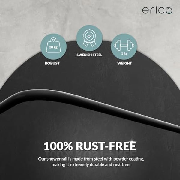 Erica Shower Curtain Rail for Bathtubs, L-Shaped Shower Curtain Pole in three varations 70x90cm / 70x160 cm / 90x140 cm, Wall Mounted Shower Pole, Curved Shower Rail, Black Powder Coated Steel