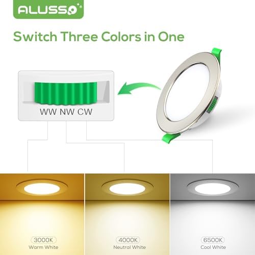 ALUSSO LED Recessed Ceiling Spot Lights Dimmable, 10W IP44 Ultra Slim Downlights 230V 800LM, Warm White 3000K Neutral White 4000K Cool White 6500K Adjustable Lights for Living Room Bathroom, 6 Pack