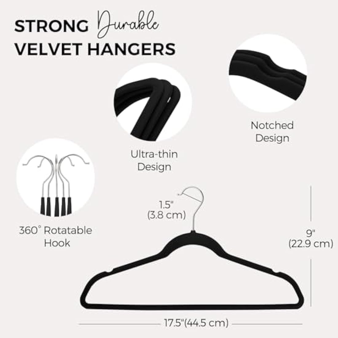 HOUSE DAY Black Velvet Hangers 60 Pack-Premium Clothes Hangers Non-Slip Felt heavy Duty Coathanger, Durable Suit Hanger for Space Saving, No Hanger Marks 360 Rotating (Tranquil Black)
