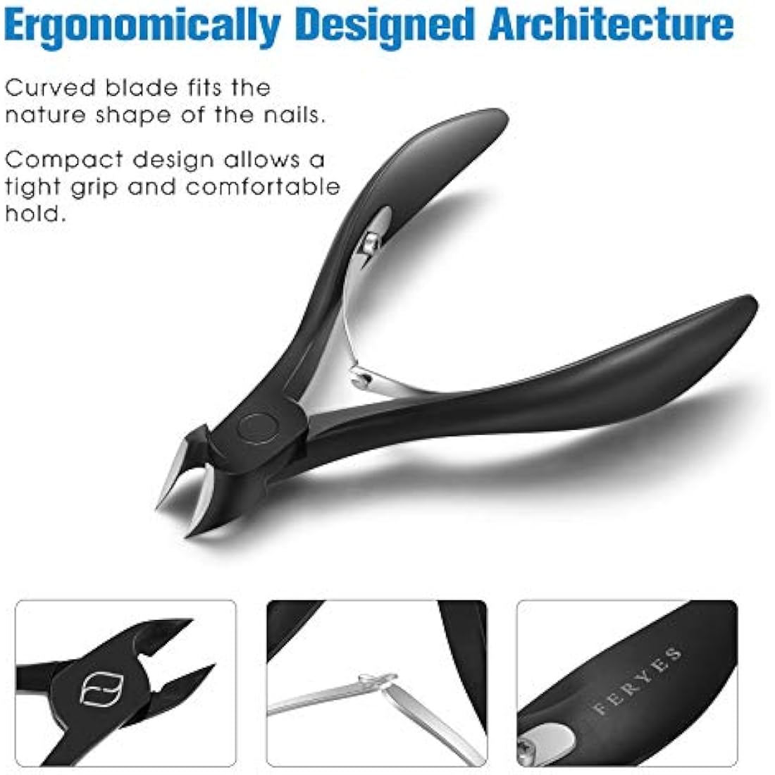 FERYES Toenail Clippers for Thick Nails, Toe Nail Clippers for Ingrown Hard Toe Nail Fingernail - Large Handle Stainless Steel Olecranon Fingernail Clipper, Black
