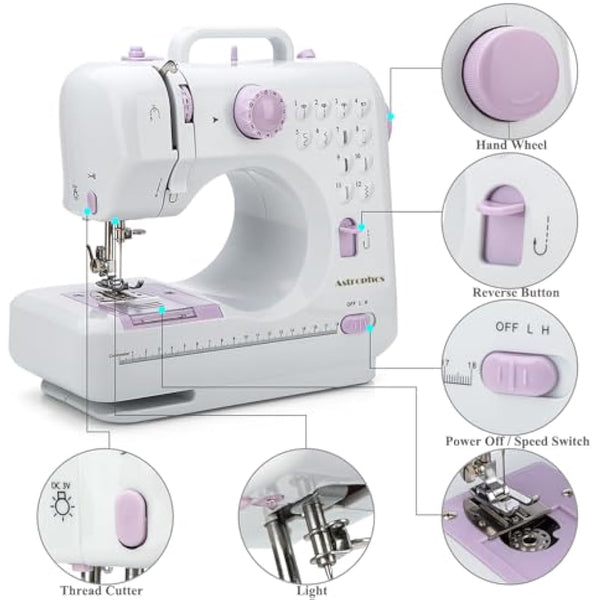 Mini Sewing Machine for Beginner by Astrophos - Small Electric Sewing Machines with 2 Speed 12 Built-in Stitch Patterns AP-054-UK-A1