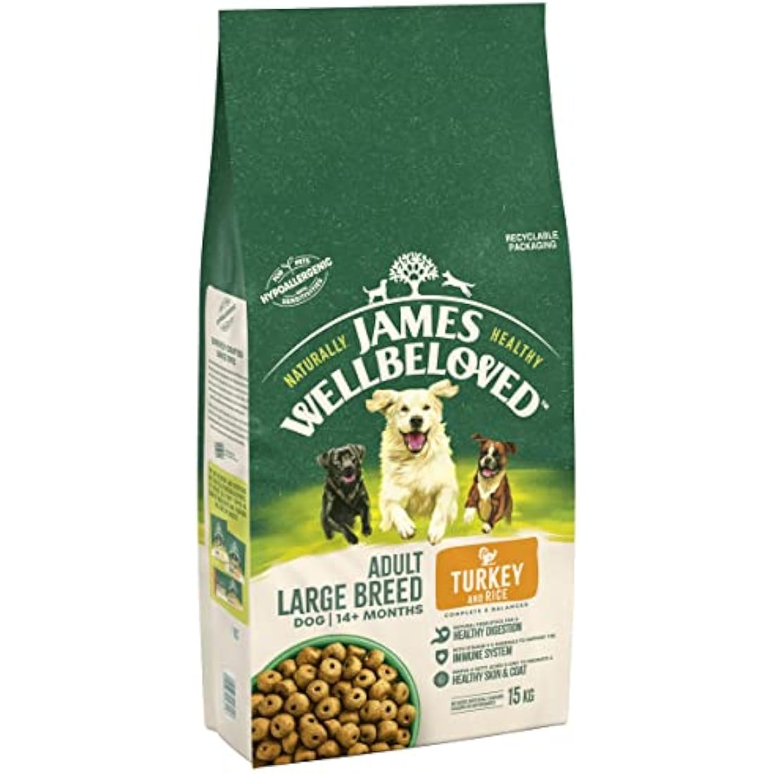James Wellbeloved Adult Large Breed Turkey & Rice 15 kg Bag, Hypoallergenic Dry Dog Food